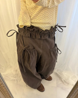 Gathered Belt Set Unique Pocket Peach Cotton Pants