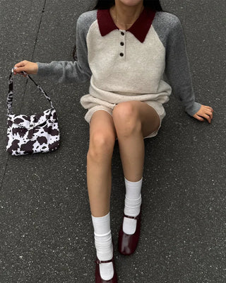 Two-tone accent color long-sleeved knit