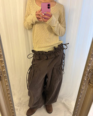 Gathered Belt Set Unique Pocket Peach Cotton Pants
