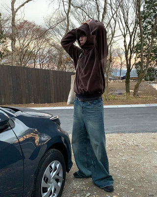 High-neck simple fleece hoodie