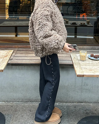 Side-studded ribbed knit easy pants