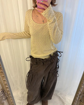 2-way neck floral rib long T-shirt