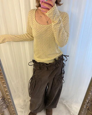 Gathered Belt Set Unique Pocket Peach Cotton Pants