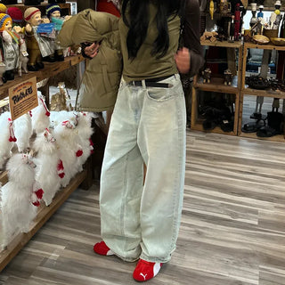 Unisex Mint Wash Wide Denim Pants