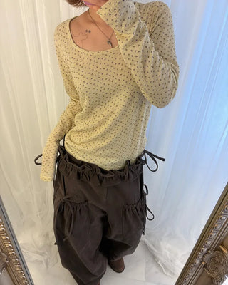 2-way neck floral rib long T-shirt