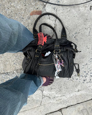 Cable Line Leather Square Boston Bag