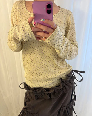 2-way neck floral rib long T-shirt