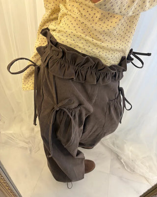 Gathered Belt Set Unique Pocket Peach Cotton Pants