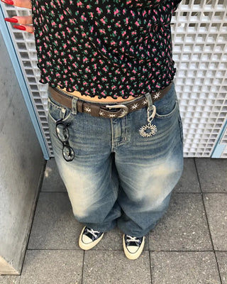 Whiskered Wash Baggy Jeans