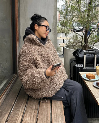 High-neck boa zip-up jacket