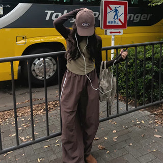2-line elastic waist wide pants