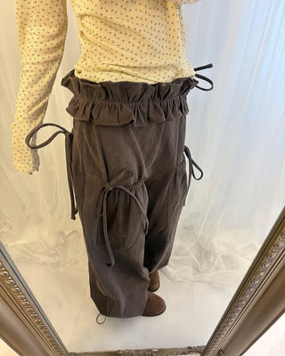 Gathered Belt Set Unique Pocket Peach Cotton Pants