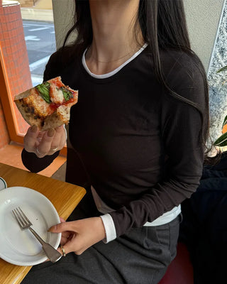 Two-tone layered long-sleeve T-shirt