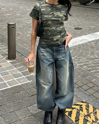 (ORIGINAL) Lettering Camo Half T-Shirt
