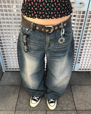 Whiskered Wash Baggy Jeans
