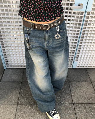 Whiskered Wash Baggy Jeans