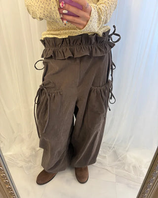 Gathered Belt Set Unique Pocket Peach Cotton Pants