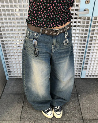 Whiskered Wash Baggy Jeans