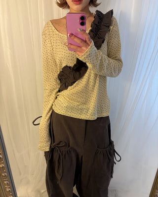 2-way neck floral rib long T-shirt