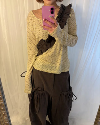 Gathered Belt Set Unique Pocket Peach Cotton Pants