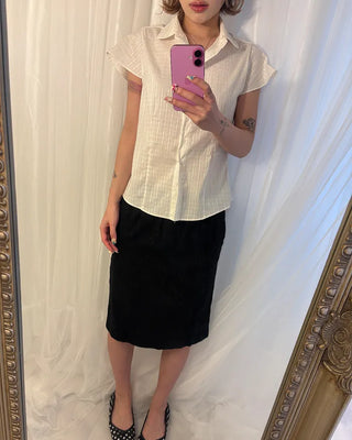Flower stripe flared cap sleeve blouse