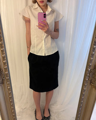 Flower stripe flared cap sleeve blouse