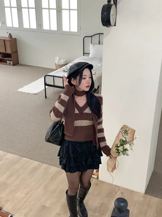 [2 colors] Velour tiered skirt