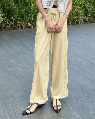 Striped elastic waist pants