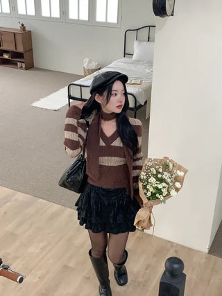 [2 colors] Velour tiered skirt