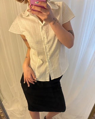 Flower stripe flared cap sleeve blouse