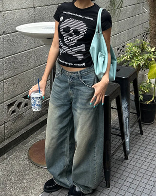 Money Skull Semi-Cropped Half T-Shirt