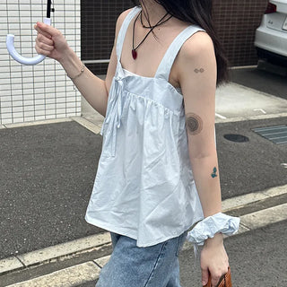 Ribbon sleeveless blouse & scrunchie set