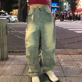 Vintage Wash Wide Denim Pants