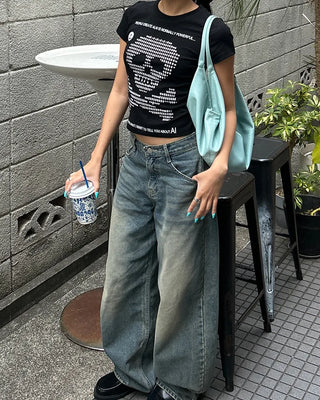 Money Skull Semi-Cropped Half T-Shirt