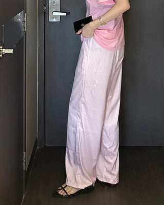 Striped elastic waist pants