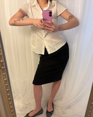 Flower stripe flared cap sleeve blouse