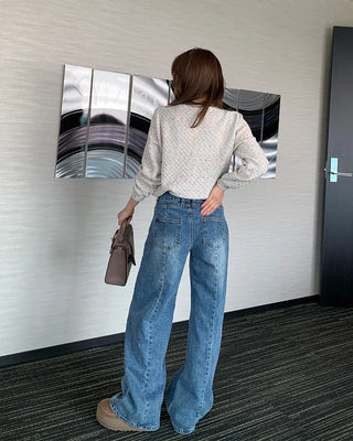 Back-slit bootcut denim pants
