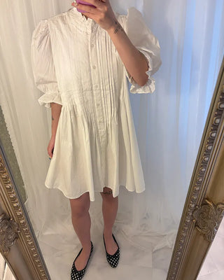 Frilled pintuck puff blouse mini dress