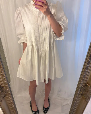 Frilled pintuck puff blouse mini dress