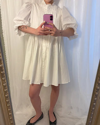 Frilled pintuck puff blouse mini dress