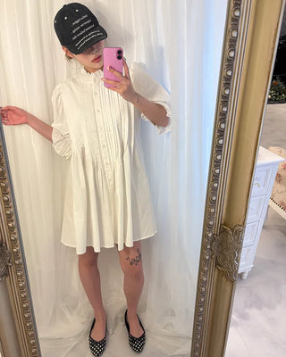Frilled pintuck puff blouse mini dress