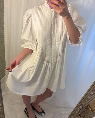 Frilled pintuck puff blouse mini dress