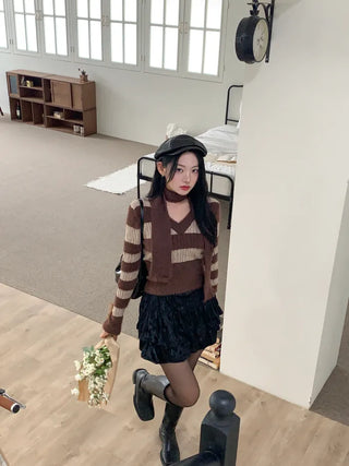 [2 colors] Velour tiered skirt