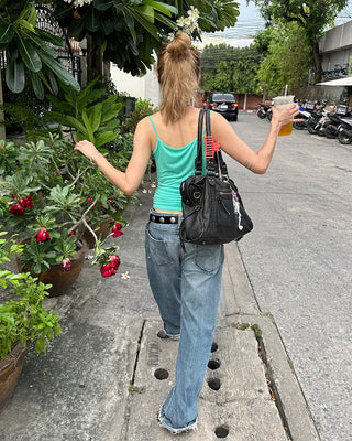 Cable Line Leather Square Boston Bag