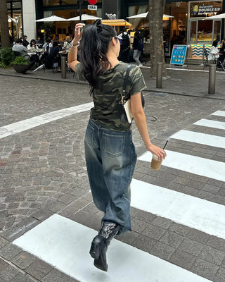 (ORIGINAL) Lettering Camo Half T-Shirt