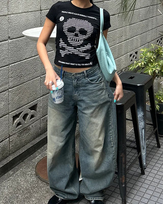 Money Skull Semi-Cropped Half T-Shirt
