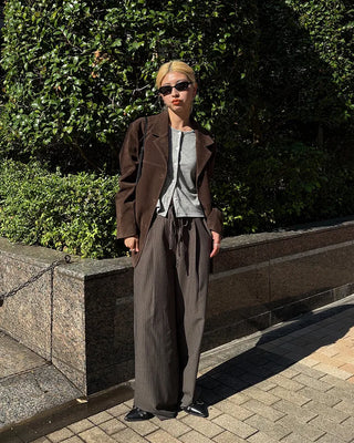 Striped string wide slacks