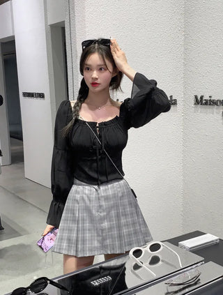Chiffon frill ribbon blouse (3 colors)