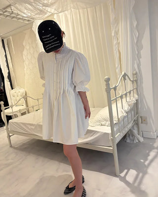 Frilled pintuck puff blouse mini dress