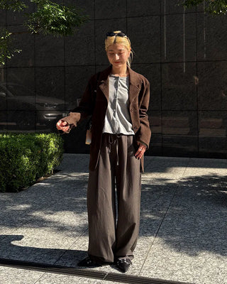 Striped string wide slacks